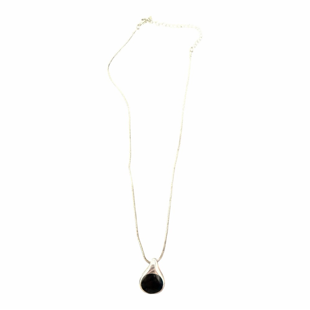 Vintage Black Stone Silver Tone Necklace Set Station Necklace + Pendant 259 - Picture 5 of 7